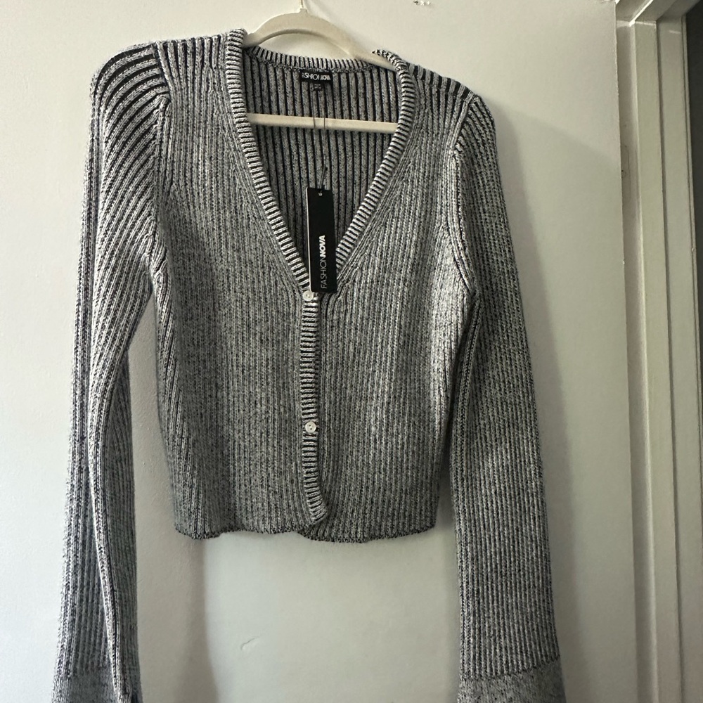 Fashion Nova Gray Cropped Cardigan Sweater